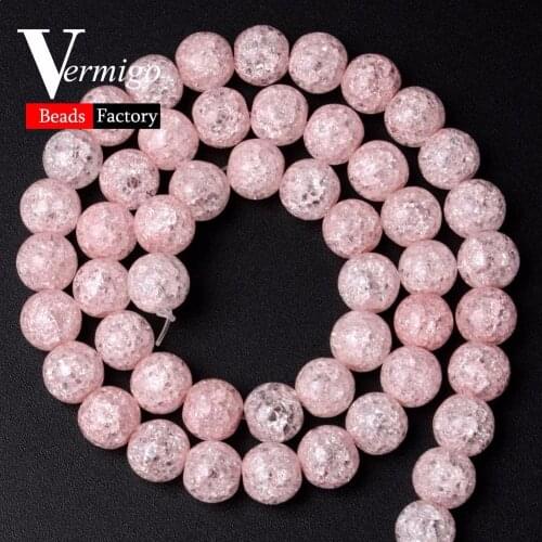 Natural Stone Beads Pink Snow Cracked Crystal Loose Beads For Needlework Jewelry Making 6 8 10 12mm Diy Bracelet Accessories 15"