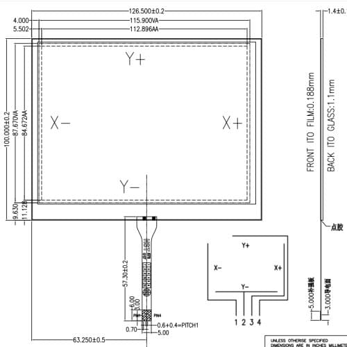 5.6 inch for KT300 touch AT056TN52 V.3 AT056TN53 V.1 Four-wire resistive touch screen 126*100 mm