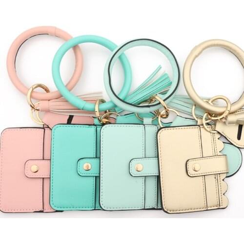 Card Holder Wallets Wrist Bangle Keycahins for Women Outdoor Daily Jewelry Tassel Bracelets Key Rings