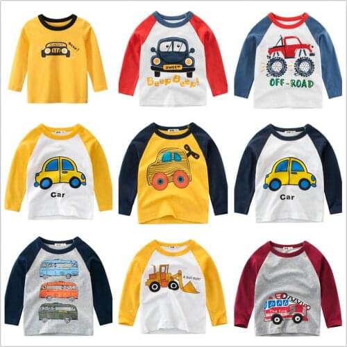 Kids Clothes Boys 1 to 9 100% Cotton Long Sleeve Clothes Cute Car Cartoon Tops Baby Boys Bottoming Shirts Kids T-Shirt