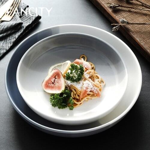FANCITY Home creative deep plate, ceramic soup pot, dish plate, large rice plate, noodle plate
