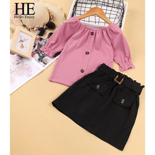 HE Hello Enjoy Teenage Baby Girls 2021 Summer Clothes Cute Pink sleeve top + skirt Children Outfit Big Girl Clothing 5-12Y