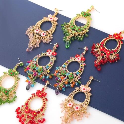 JIJIAWENHUA New Trend womens Rhinestone Acrylic Flower Pendant Earrings Dinner Fashion Statement Jewelry Accessories
