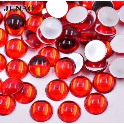 JUNAO 15mm Red Crystal Rhinestones Round Cabochon Acrylic Gems Crystal Stones Applique Glue On Beads Flatback Strass for Craft