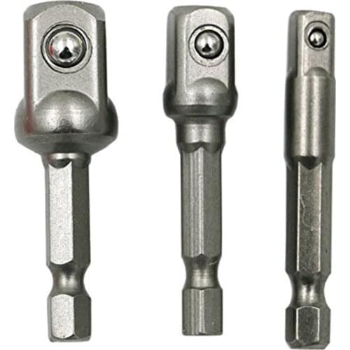 3pcs Chrome Vanadium Steel Socket Adapter Wrench Hex Shank to 1/4" 3/8" 1/2" Extension Drill Bits Bar Hex Bit Set Power Tools