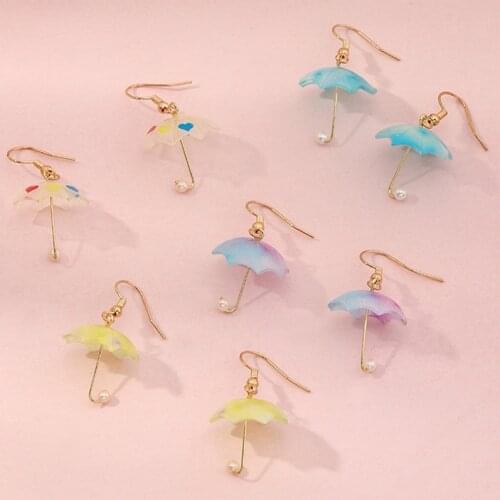 Creative Mini Umbrella Earrings Funny Cute Plastic Pearl Heart Love Multicolor Fish Hook Earrings Jewelry For Women Girls