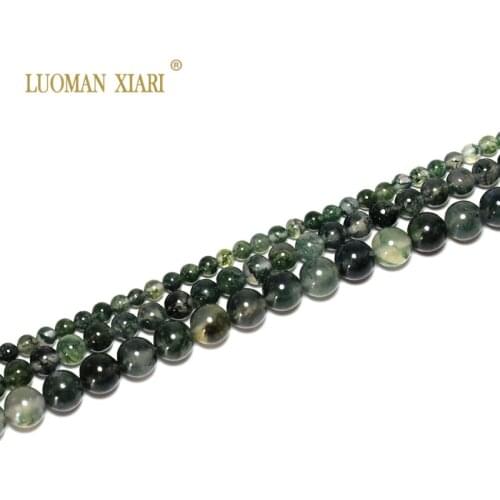 Fine AAA+ 100% Natural Moss Agate Round Loose Stone Beads For jewelry Making 4/6/8 MM DIY Bracelet Necklace Strand 15.5