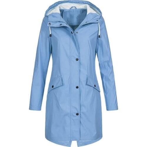 2020 Womens Solid Rain Jacket Outdoor Hoodie Waterproof Long Coat Overcoat Windproof Large size long warm hooded jacket