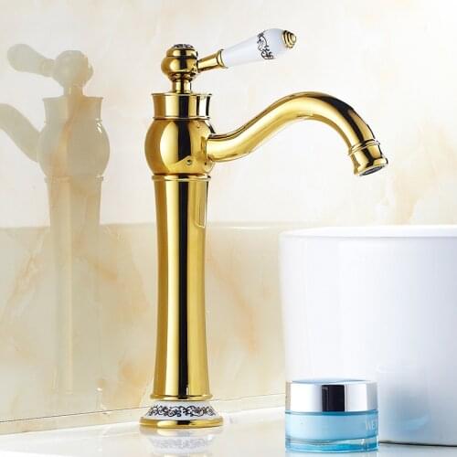 Copper water tap kitchen sink basin faucet golden, Bathroom wash basin faucet mixer pull out, Brass basin faucet antique