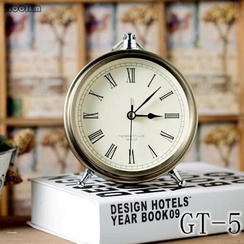 NOOLIM Bronze Metal European Alarm Clock Creative Desktop Decoration Mute Table Clock Roman Word Desktop Retro Small Clock