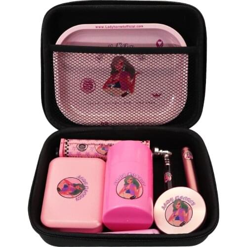 LADY HORNET Smoking Pipe Tobacco Kit Zinc Alloy Herb Grinder Metal Rolling Tray Airtight Herb Container Rolling Machine