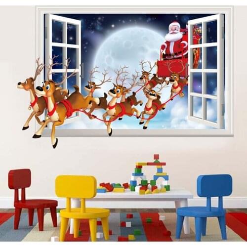 Single Piece Package Santa Claus Festival Christmas Decoration Wall Stickers Imitation 3D Removable PVC Fake Window Stickers