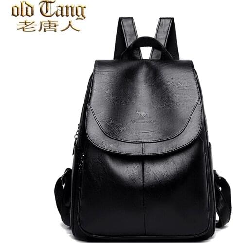 Solid Color Leather Women Backpack 2021 Female Travel Backpacks School Bags for Teenage Girls Mochilas Sac A Dos