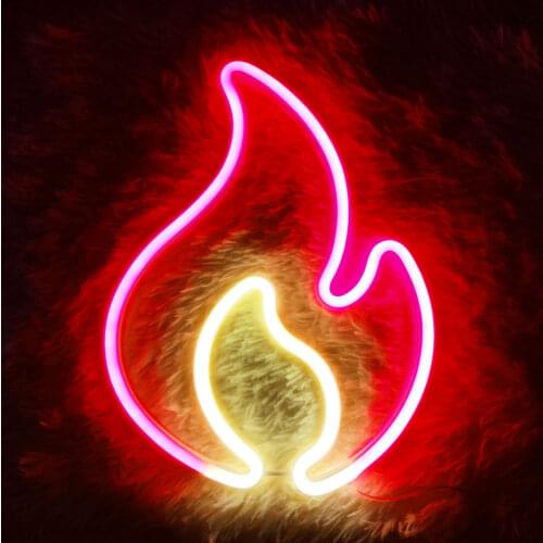 Fire Flame Neon Sign Light LED Hanging Wall Lamp Night Light for Bedroom Kids Room Bar Party Wall Decor Birthday Christmas Gift