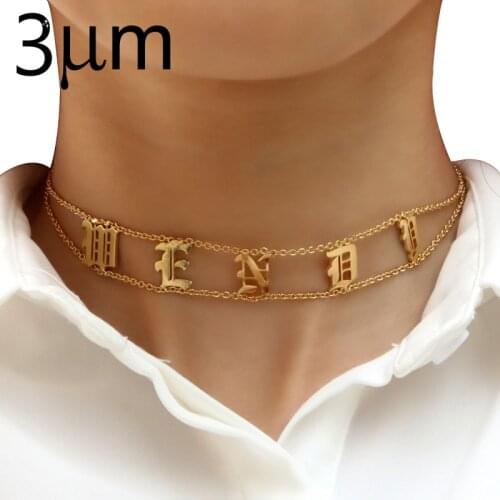 3UMeter Choker Personalized Name Old English Plate Necklace Gothic Choker Dainity Chic Jewelry Fascinating Necklace for Women