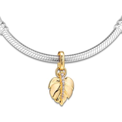 Fits for Pandora Beads Bracelets 100% 925 Sterling Silver Jewelry Shine Shining Leaf Charms Free Shipping