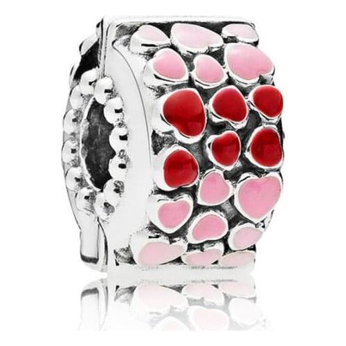 Genuine 925 Sterling Silver Charm Red & Pink Enamel Burst Of Clip Lock Stopper Beads Fit Pan Bracelet & Necklace Jewelry