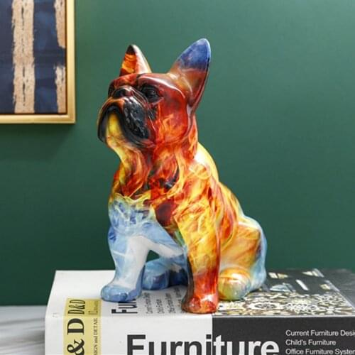 Rainbow French Bulldog Satue Desktop Decoration Animal Sculpture Home Decor