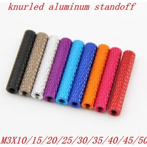 10pcs/lot m3 3mm colourful aluminum knurled spacer standoff m3x10/15/20/25/28/30/35/37/40/45/50