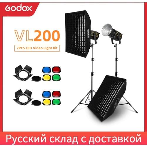 Godox VL200 200W 5600K White Version LED Video Light Continuous Output + 70x100cm Grid Softbox + 2.8m Light Stand Studio Light