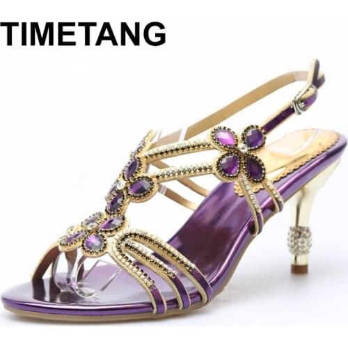 TIMETANG Flower High Heels Princess Rhinestone Party Elegant Sandals Women Open Toe Thin Heels Diamond Bridesmaid ShoesE1091