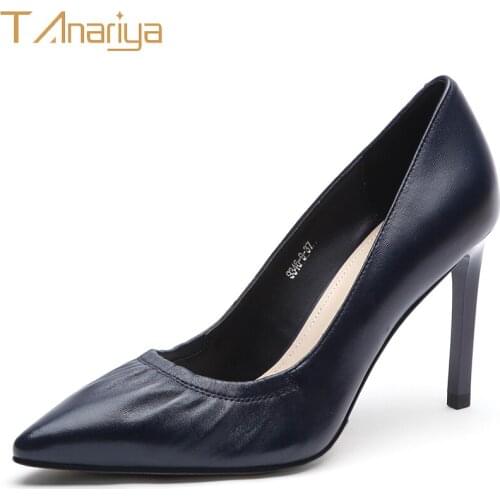 Tanariya Spring Leather Sheepskin Pointed Shoes For Women Ladies High Heels Women Shoes Woman Genuine Leather