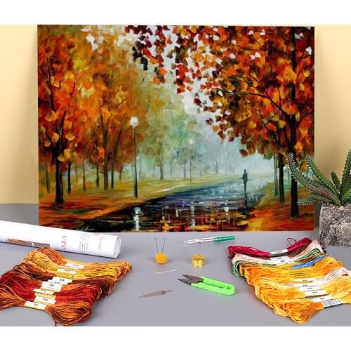 Foggy Autumn Printed Canvas 11CT Cross Stitch Set DIY Embroidery DMC Threads Craft Handmade Handicraft Hobby Sales Jewelry