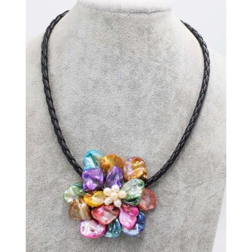 WOW! multicolor shell flower and freshwater pearl baroque 40mm necklace 18inch wholesale beads nature FPPJ