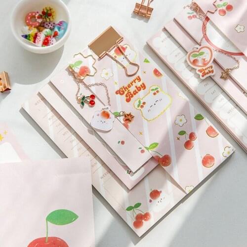 Yisuremia New 75 Sheets Cherry Memo Pad Notes Set With Bookmark & Clip To Do List Planner Notepads Paperlaria Kawaii Stationery
