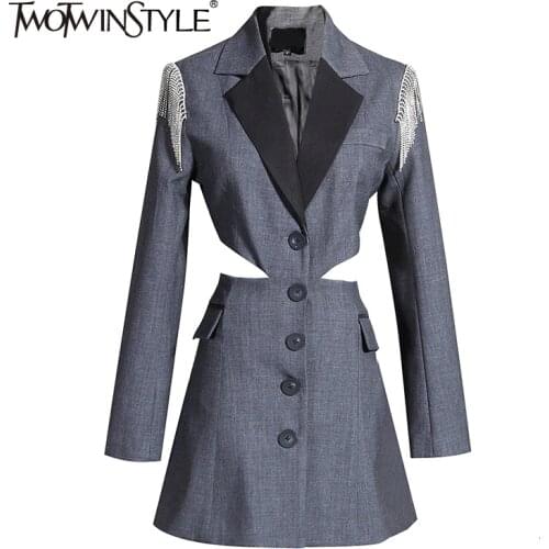 TWOTWINSTYLE Patchwork Tassel Hit Color Coats Women Lapel Collar Long Sleeve Tunic Hollow Out Jacket Female 2020 Fashion Clothes