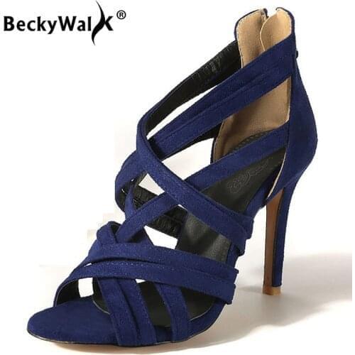 BeckyWalk Large Size 44 45 Gladiator Sandals Women Shoes Summer High Heels Womens Sandals Open Toe Sexy Shoes Woman WSH2777