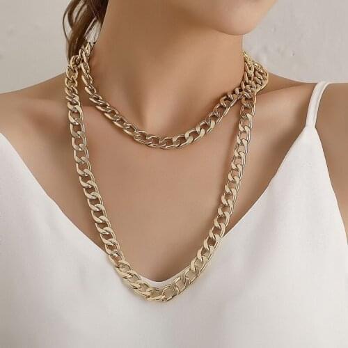 Punk Exaggerated Aluminium Alloy Thick Chains Necklace Women Double Layer Geometric Choker Necklace Punk Party Jewelry Necklace