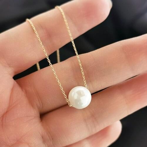 KIOOZOL Elegant Simple Oversized White Pearl Pendant Rose Gold Silver Color Choker Necklace For Women Popular Jewelry 086 KO5