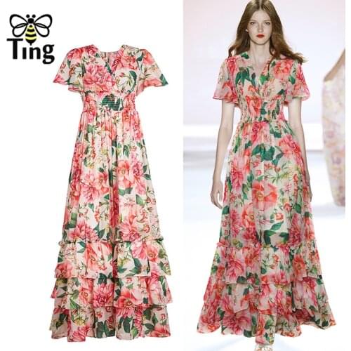 Tingfly Runway Designer Ruffles Layered Luxury Party Dinner Dresses Women Summer High Elastic Waist Maxi Long Dress Large Size