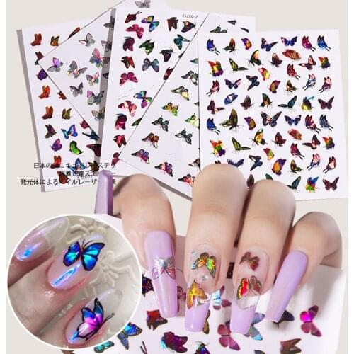 1pcs Laser Colorful Butterfly Nail Art Sticker Self Adhesive 3d Butterfly Designs Nail Decals Decorations Manicure Accessories