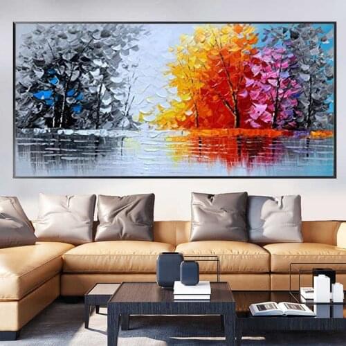100% Hand Painted Abstract Oil Painting On Art Knife color Canvas Thick oil texture forest poster For Living Room Decor Painting