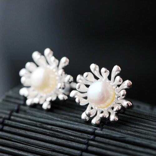 100%925silver handmade with natural pearl earrings, 925 silver earrings restoring ancient ways allergy earrings