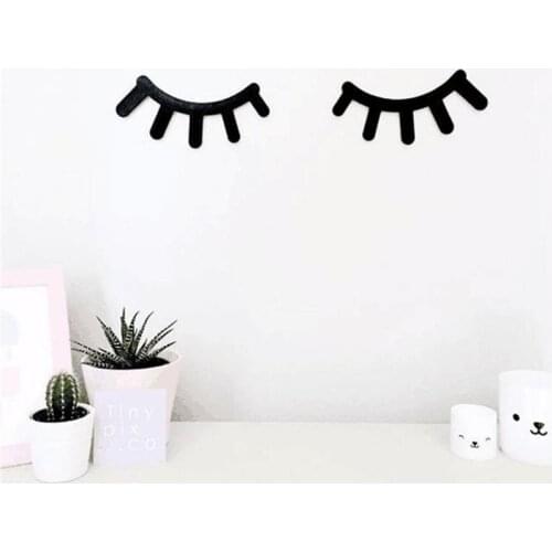 2Pcs Hot 3D Eyelash Wooden Eyelash Wall Sticker For Nursery Kids Room Selfadhesive Background DIY Home Decoration 15*6*0.65cm