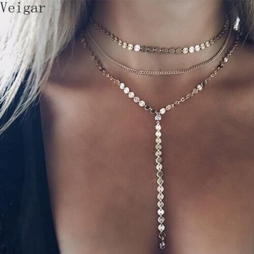 2018 Copper Handmade Sequins Rhinestone Necklaces Pendants Multi-layer Choker Necklace Gold/Silver Color Chain Fashion Jewelry