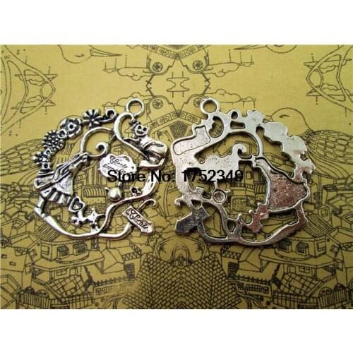 25pcs of Antique Tibetan silver Alice in Wonderland Wreath Charm pendants 42x41mm