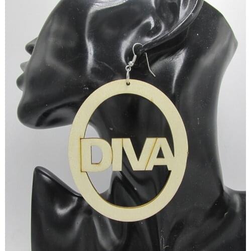 3 inch Diva Word Wood Earrings
