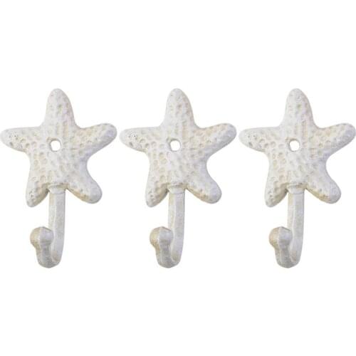 3 pcs Single Hook Wrought Iron Sea Star Wall-mounted Decorative Coat and Hat Hooks Towel Organizer for Living Room Bedroom