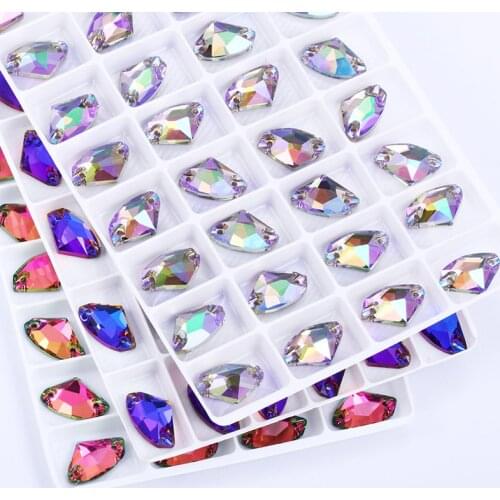9x14mm Metallic Shimmer Hatchet Shape K9 Glass Sew on Rhinestones Crystal Flat Back High Quality Buttons Sew on Garments Crafts
