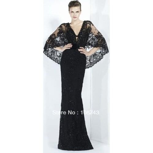 Cap sleeve promotion beyonce فساتين سهره dubai beaded party elegant long lace black gown celebrity mother of the bride dresses