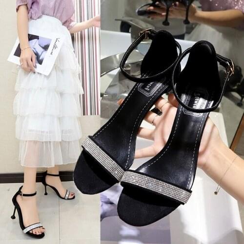 Summer Fashion Party Womens Shoes Rhinestone Female Slides Sandals Heels Ankle Strap Designer Tenis Mujer Zapatos Size 35-39