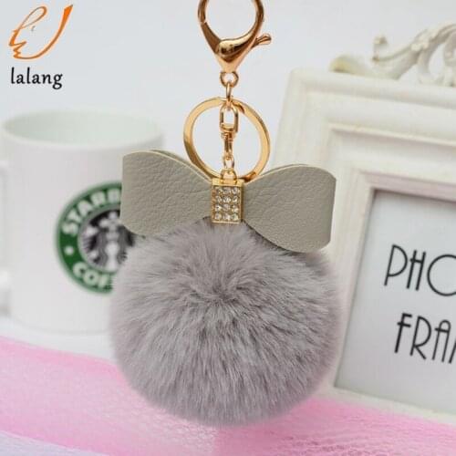 Fur Pom Keychains Fake Rabbit Fur Ball Key Chain Porte Clef Pompom De Fourrure Fluffy Bag Charms Bunny Keychain Keyring