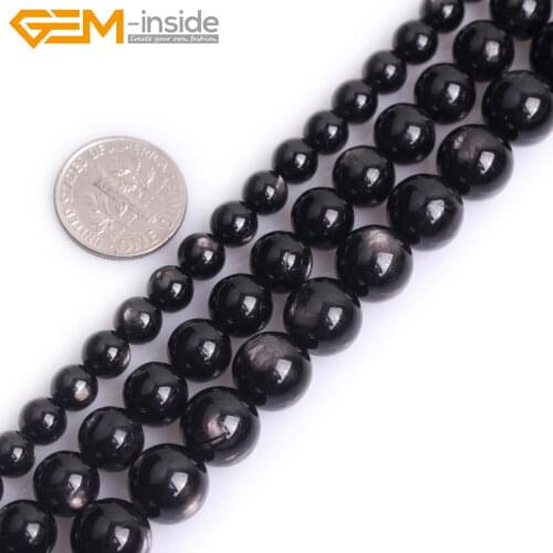 Gem-inside AAA Grade Genuine Natural Round Smooth Black Hyperstein Precious Stone Beads For Jewelry Making DIY