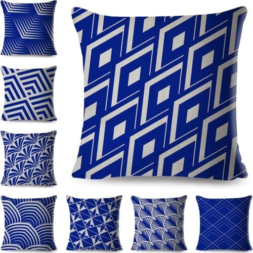 Nordic Style Cushion Cover Decor Blue Plaid Geometric Pillowcase Polyester Pillow Case for Sofa Home Car 45x45cm