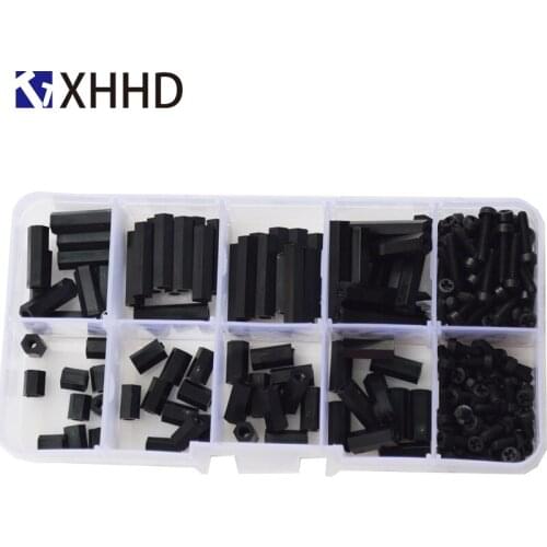 M2.5 Black Hex Nylon Male Female Standoff Pillar Thread Hexagon Plastic PCB Motherboard Spacer Screw Nut Set Assortment Kit Box