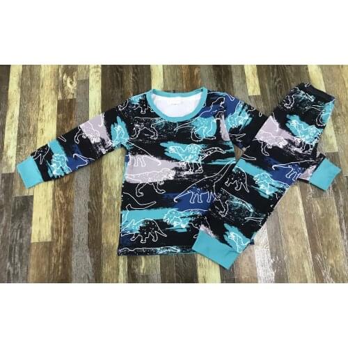Childrens boutique clothes Cute Boy tie-dye dinosaur fall Pajamas set